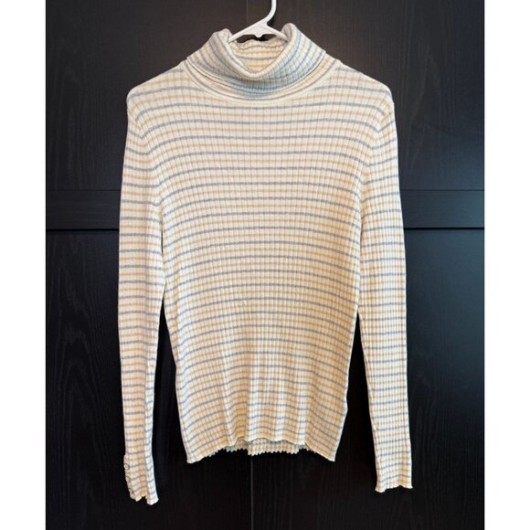 J. McLaughlin Sweaters - J. McLaughlin Arlette Ribbed Cotton Blend Striped Turtleneck Sweater Large
